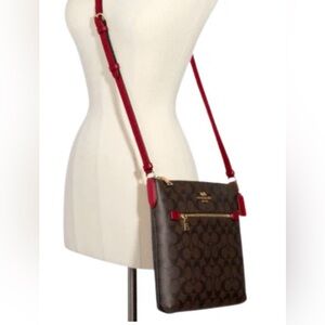 Coach Signature Brown and Red Crossbody Bag